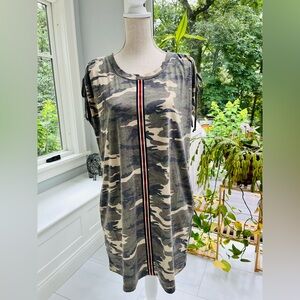 Camouflage sport stripe t-shirt dress with pockets